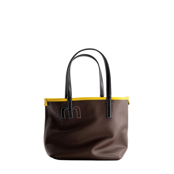 Mlouye Mini M Tote in Espresso and White | Mini Bags | Luxury Shoes 