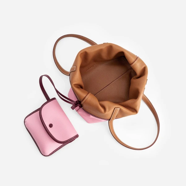 Mlouye Mini M Tote in Tan and Pink | Mini Bags | Luxury Shoes 