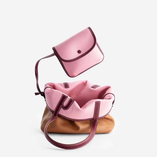 Mlouye Mini M Tote in Tan and Pink | Mini Bags | Luxury Shoes 