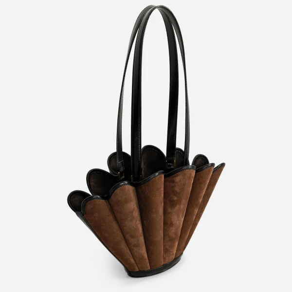 Mlouye Mini Seashell Tote in Suede Espresso | Mini Bags | Luxury Shoes 