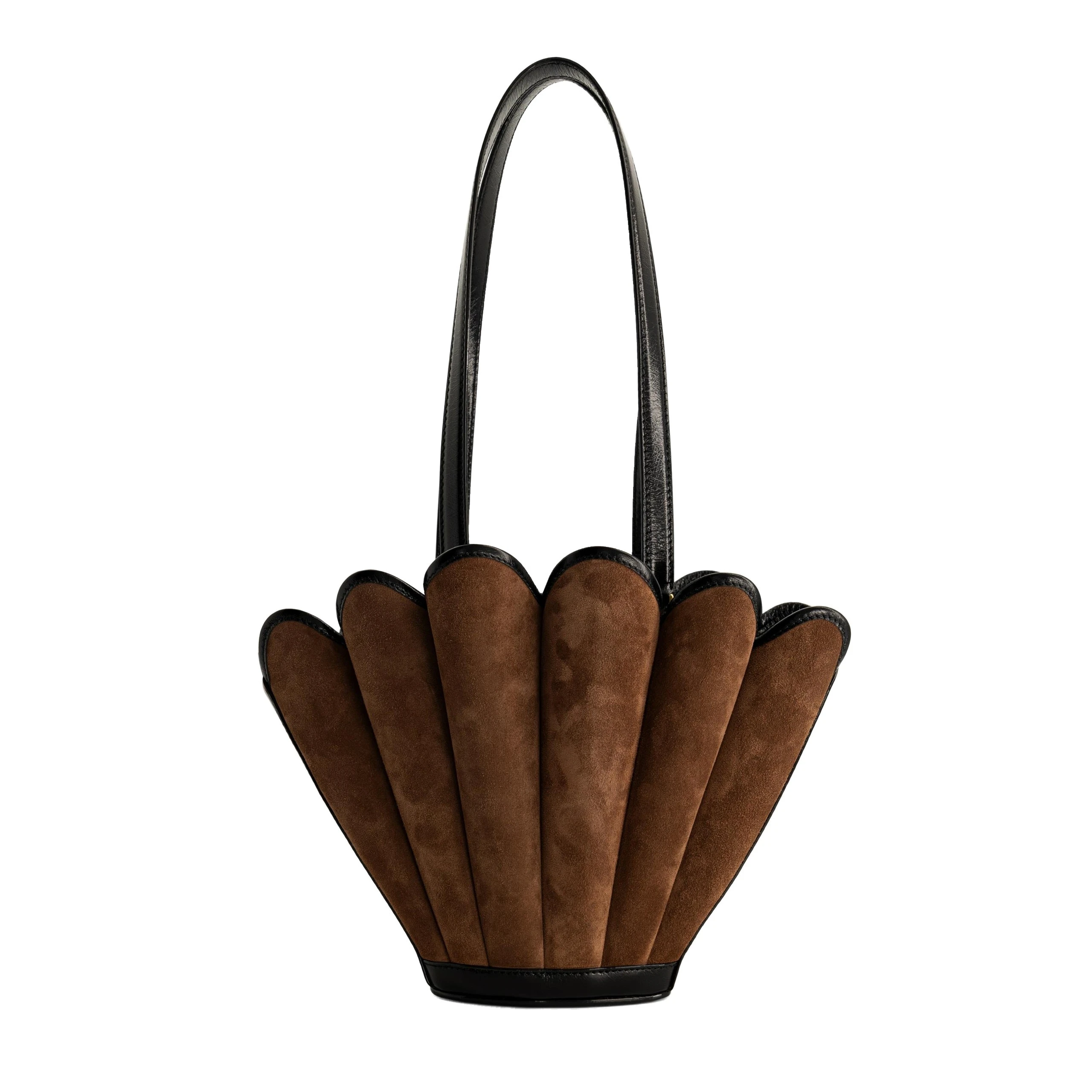Mlouye Mini Seashell Tote in Suede Espresso Mlouye Mini Seashell Tote in Suede Espresso | Mini Bags | Luxury Shoes
