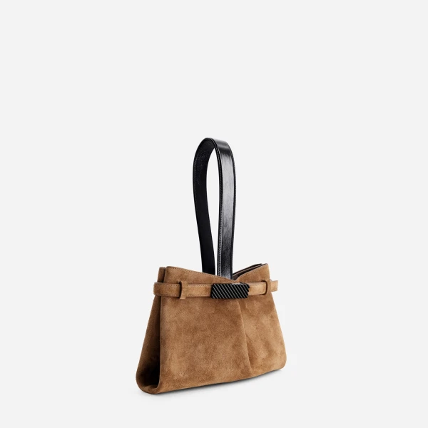 Mlouye Span Clutch in Suede Caramel | Clutch Bags | Luxury Shoes 
