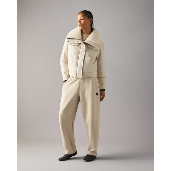 Moose Knuckles Aurora Down Trucker Jacket in Alabaster | Jackets | Luxury Shoes 