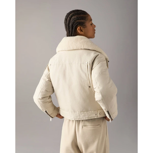 Moose Knuckles Aurora Down Trucker Jacket in Alabaster | Jackets | Luxury Shoes 