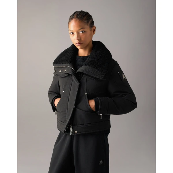 Moose Knuckles Aurora Down Trucker Jacket in Black | Jackets | Luxury Shoes 