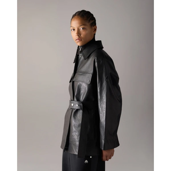 Moose Knuckles BLVD Leather Field Jacket in Black | Leather Jackets | Luxury Shoes 