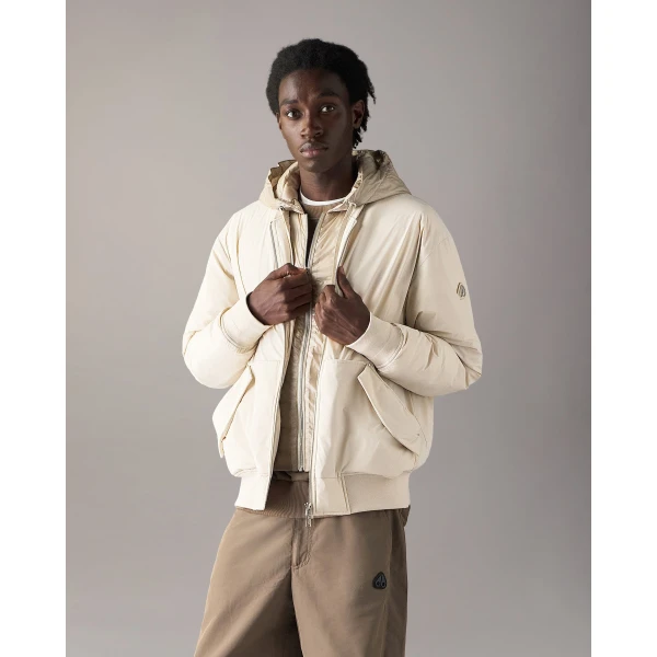 Moose Knuckles Brixton Down Bomber Jacket in Alabaster | Men Jackets | Luxury Shoes 