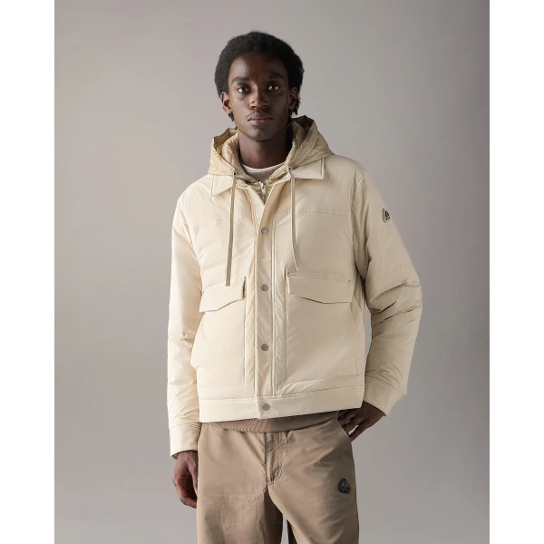 Moose Knuckles Brixton Down Trucker Jacket in Alabaster | Men Jackets | Luxury Shoes 