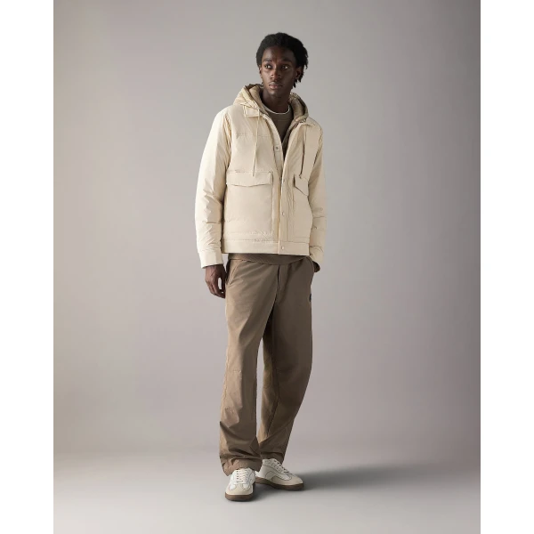 Moose Knuckles Brixton Down Trucker Jacket in Alabaster | Men Jackets | Luxury Shoes 