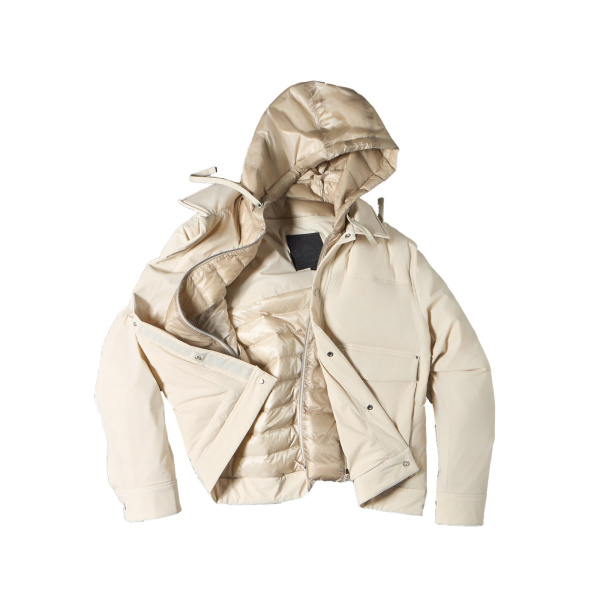 Moose Knuckles Brixton Down Trucker Jacket in Alabaster | Luxury Shoes 