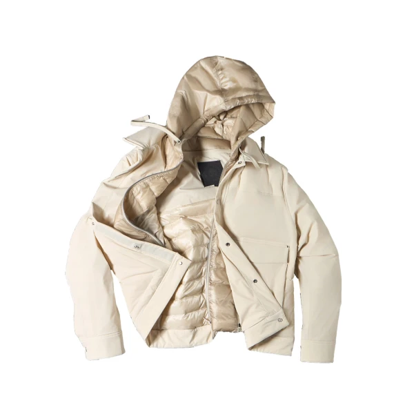 Moose Knuckles Brixton Down Trucker Jacket in Alabaster | Luxury Shoes 