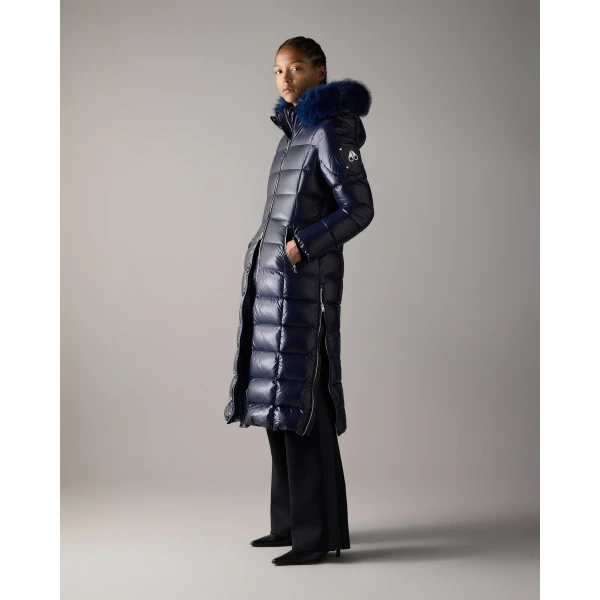 Moose Knuckles Celestia Long Down Parka in Navy | Coats | Luxury Shoes 