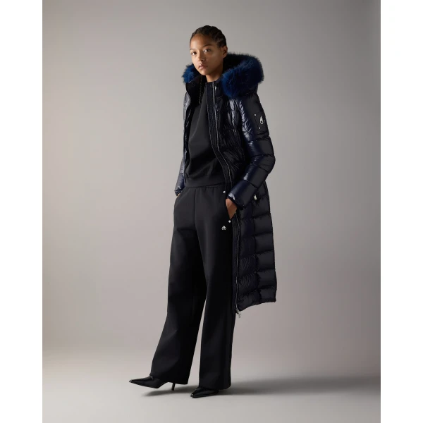 Moose Knuckles Celestia Long Down Parka in Navy | Coats | Luxury Shoes 