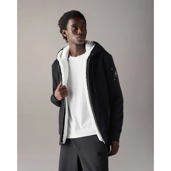 Moose Knuckles Classic Bunny Hoodie in Black and White | Sweatshirts | Luxury Shoes 