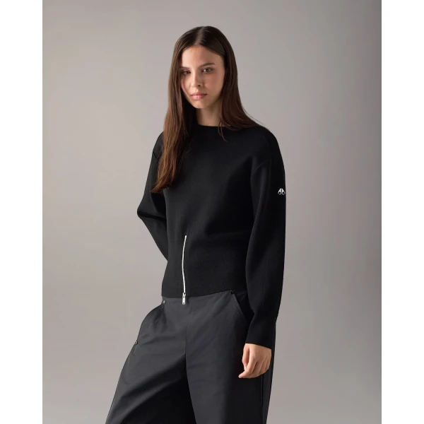 Moose Knuckles Corner Crewneck Knit Sweatshirt in Black | Sweaters | Luxury Shoes 