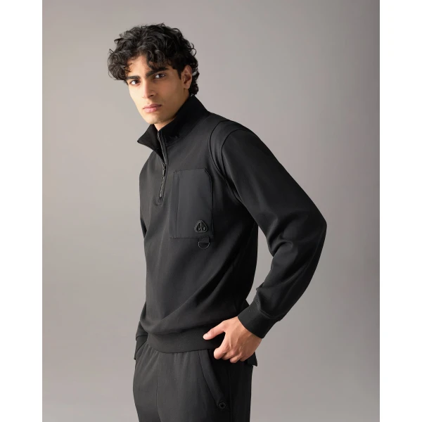 Moose Knuckles Dalon Quarter-Zip Sweatshirt in Black | Sweatshirts | Luxury Shoes 