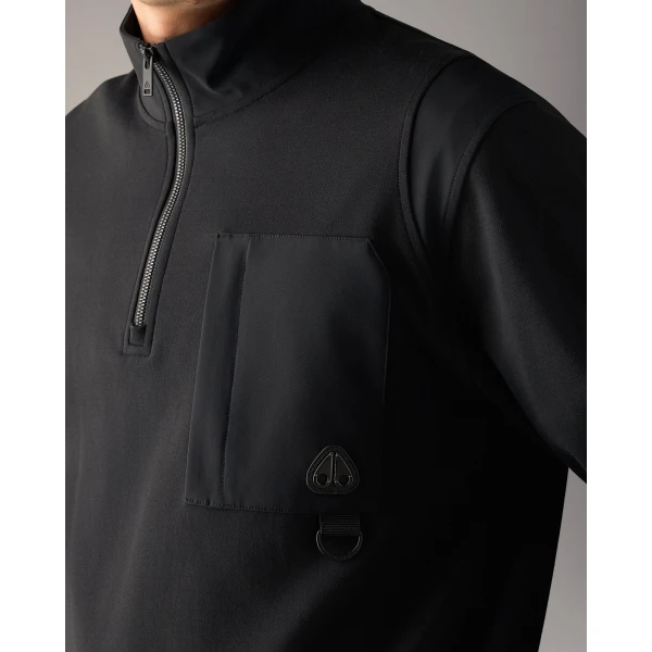 Moose Knuckles Dalon Quarter-Zip Sweatshirt in Black | Sweatshirts | Luxury Shoes 