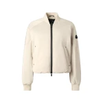 Moose Knuckles Drift Satin Bomber Jacket in Alabaster | Luxury Shoes 