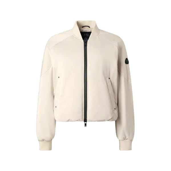 Moose Knuckles Drift Satin Bomber Jacket in Alabaster | Luxury Shoes 