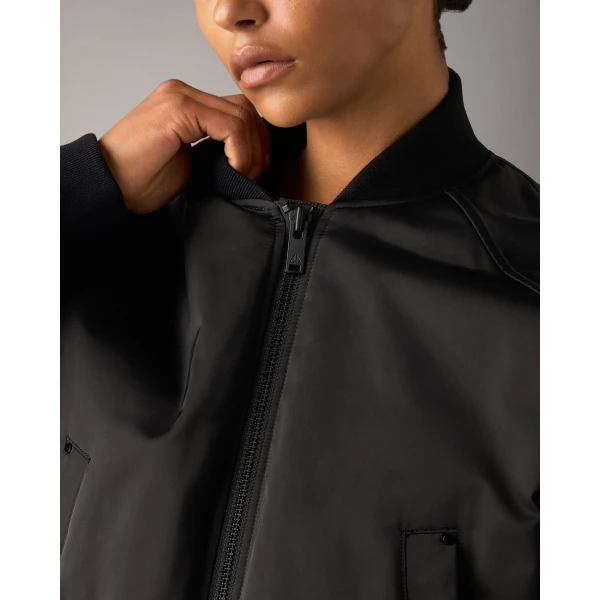 Moose Knuckles Drift Satin Bomber Jacket in Black | Jackets | Luxury Shoes 