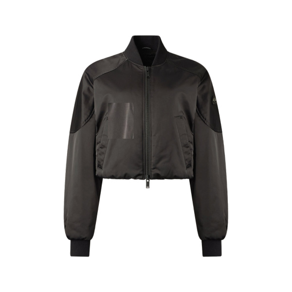 Moose Knuckles Drift Satin Bomber Jacket in Black | Luxury Shoes 