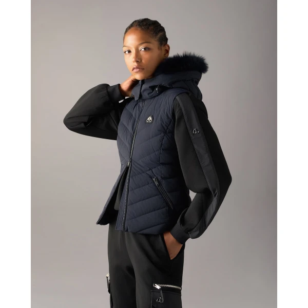 Moose Knuckles Elora Down Vest in Navy | Vests | Luxury Shoes 