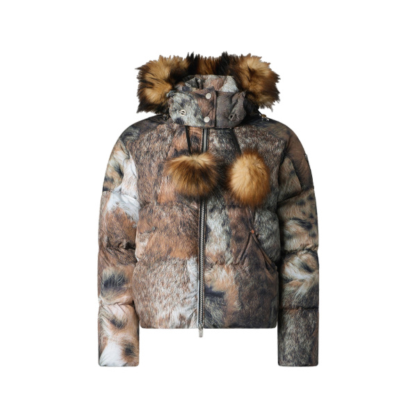 Moose Knuckles Everest Hooded Fur-Print Down Puffer in Wild and Gold | Luxury Shoes 