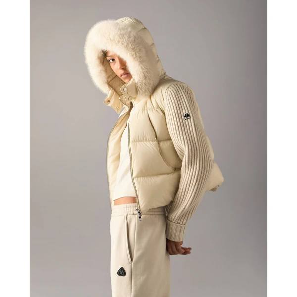 Moose Knuckles Everest Hybrid Down Jacket in Alabaster | Jackets | Luxury Shoes 