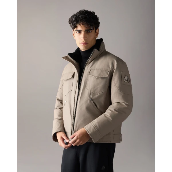 Moose Knuckles Falcon Down Trucker Jacket in Ashen and Black | Men Jackets | Luxury Shoes 