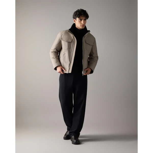 Moose Knuckles Falcon Down Trucker Jacket in Ashen and Black | Men Jackets | Luxury Shoes 