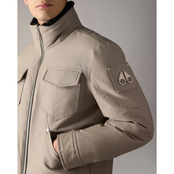 Moose Knuckles Falcon Down Trucker Jacket in Ashen and Black | Men Jackets | Luxury Shoes 