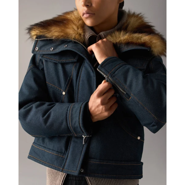 Moose Knuckles Frontier Denim & Down Trucker Jacket in Denim | Denim | Luxury Shoes 