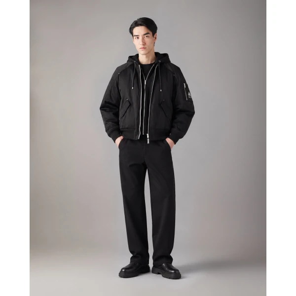 Moose Knuckles Georgie Satin Bomber Jacket in Black | Men Jackets | Luxury Shoes 