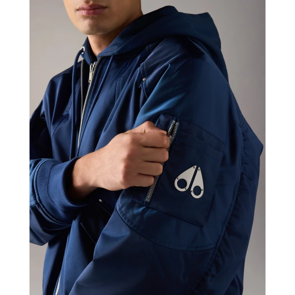 Moose Knuckles Georgie Satin Bomber Jacket in Nightfall | Men Jackets | Luxury Shoes 