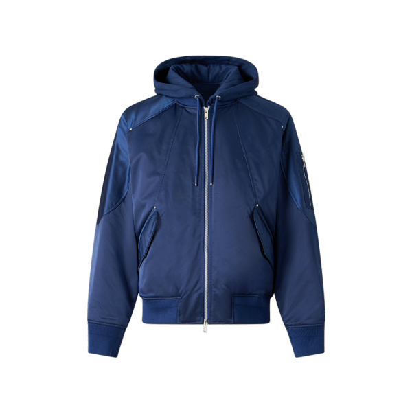 Moose Knuckles Georgie Satin Bomber Jacket in Nightfall | Luxury Shoes 