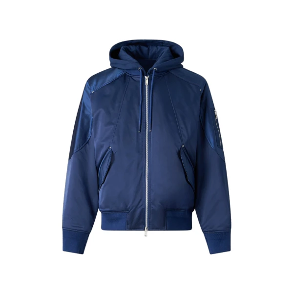 Moose Knuckles Georgie Satin Bomber Jacket in Nightfall | Luxury Shoes 