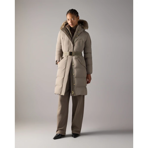 Moose Knuckles Gilded Long Down Parka in Ashen and Bronze | Coats | Luxury Shoes 