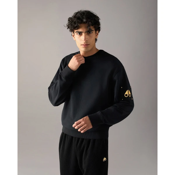 Moose Knuckles Gold Series Hartsfield Crewneck Sweatshirt in Black | Sweatshirts | Luxury Shoes 