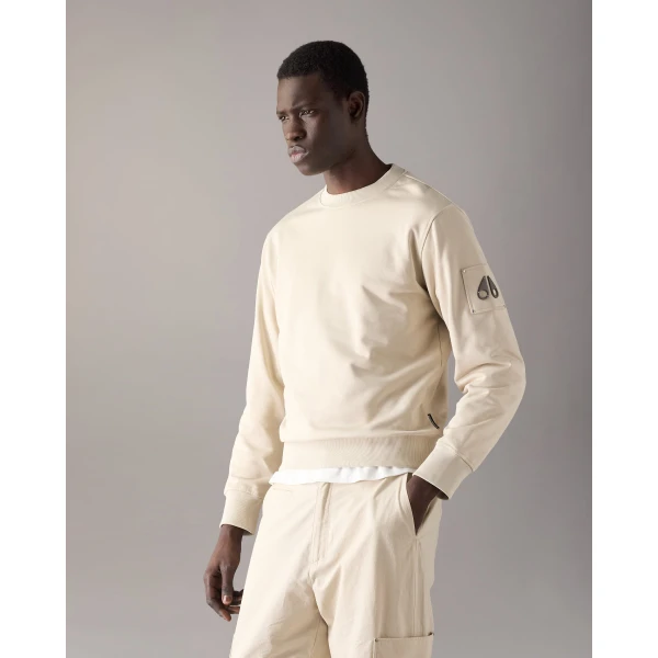 Moose Knuckles Hartsfield Crewneck Sweatshirt in Alabaster | Sweatshirts | Luxury Shoes 