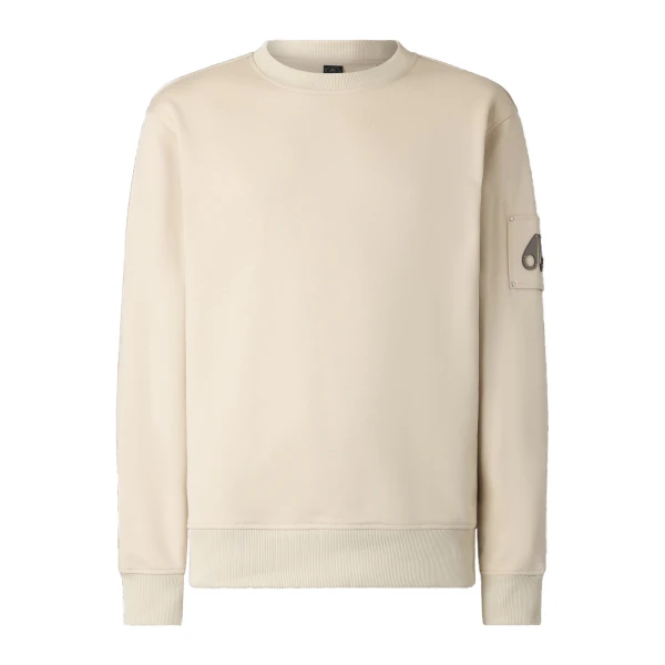 Moose Knuckles Hartsfield Crewneck Sweatshirt in Alabaster | Luxury Shoes 