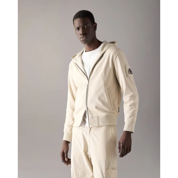 Moose Knuckles Hartsfield Zip-Up Hoodie in Alabaster | Sweatshirts | Luxury Shoes 