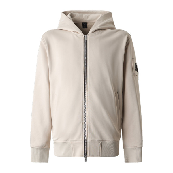 Moose Knuckles Hartsfield Zip-Up Hoodie in Alabaster | Luxury Shoes 
