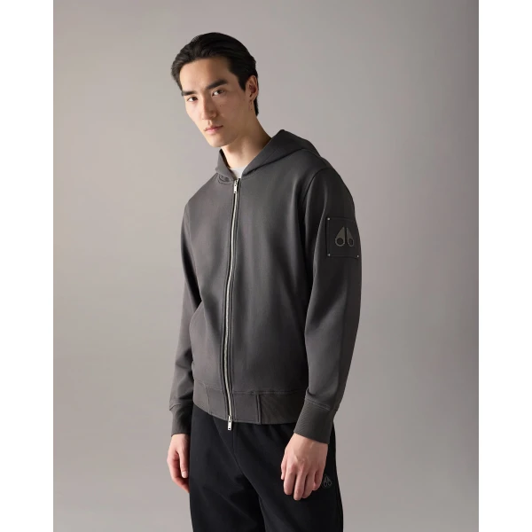 Moose Knuckles Hartsfield Zip-Up Hoodie in Cement | Sweatshirts | Luxury Shoes 