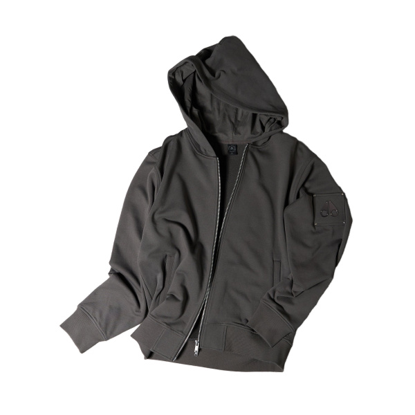 Moose Knuckles Hartsfield Zip-Up Hoodie in Cement | Luxury Shoes 