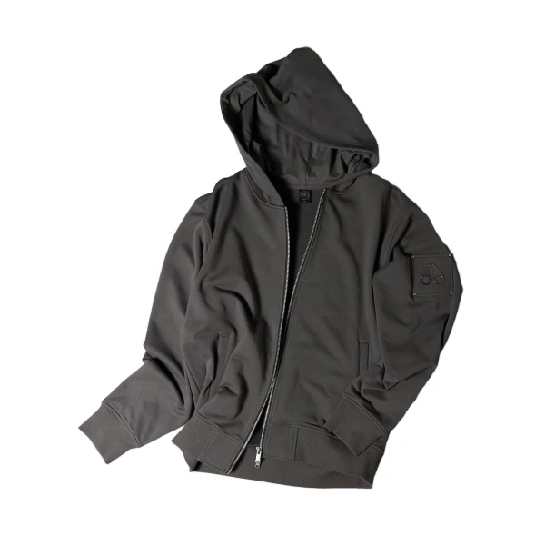Moose Knuckles Hartsfield Zip-Up Hoodie in Cement | Luxury Shoes 