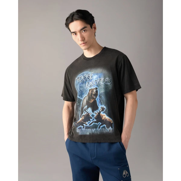 Moose Knuckles Into the Wild T-Shirt in Black | T-shirts & vests | Luxury Shoes 