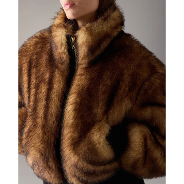 Moose Knuckles Jill Faux Fur Bomber in Gold Cross | Jackets | Luxury Shoes 