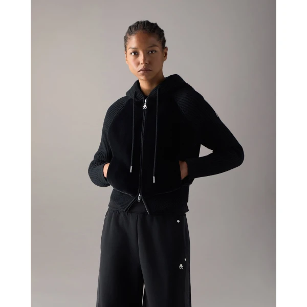 Moose Knuckles Junction Hooded Hybrid Sweater in Black | Sweaters | Luxury Shoes 