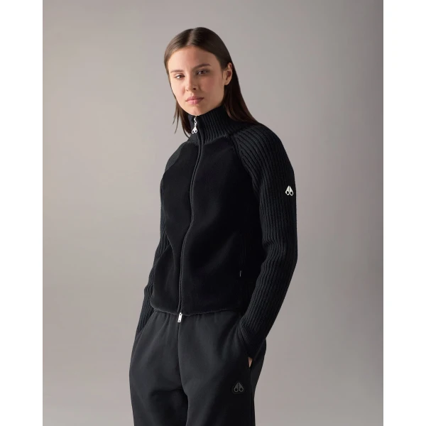 Moose Knuckles Junction Zip-Up Hybrid Sweater in Black | Sweaters | Luxury Shoes 