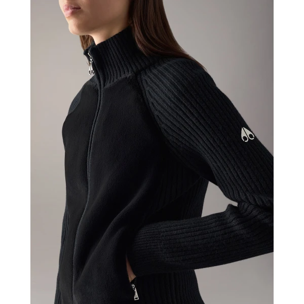 Moose Knuckles Junction Zip-Up Hybrid Sweater in Black | Sweaters | Luxury Shoes 